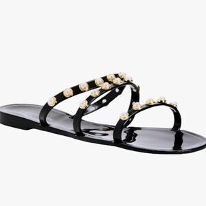 Steve Madden Yalsa Black Sandals with Pearl Accents